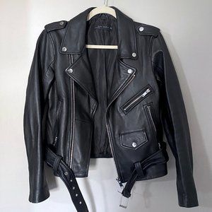 Zara genuine leather motorcycle jacket